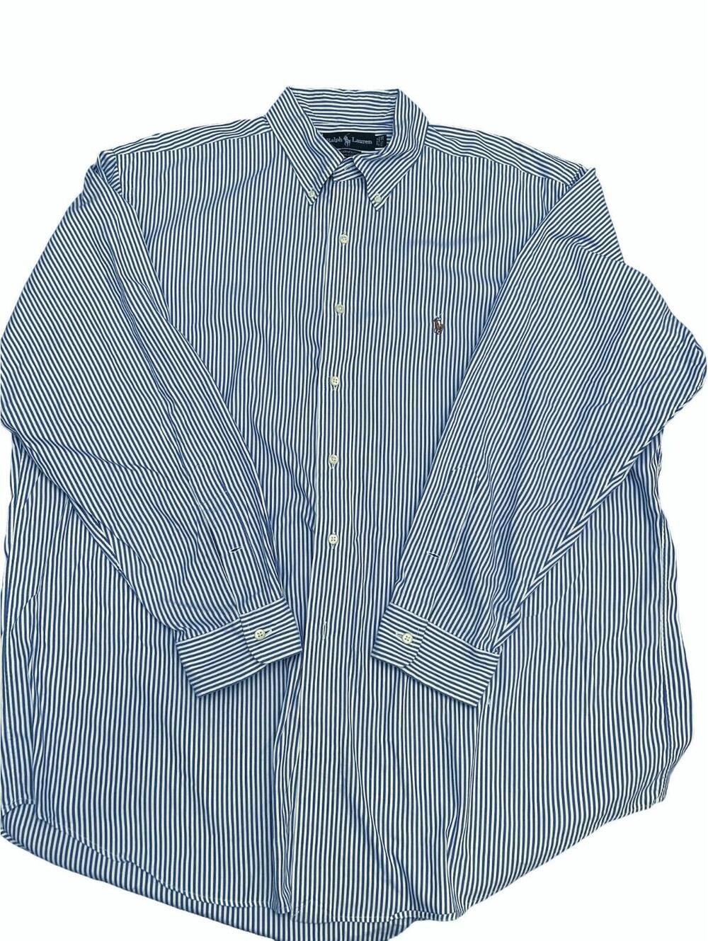 Ralph Lauren Yarmouth Men Button-down Shirt Blue White Stripes Size XL 17 1/2-35